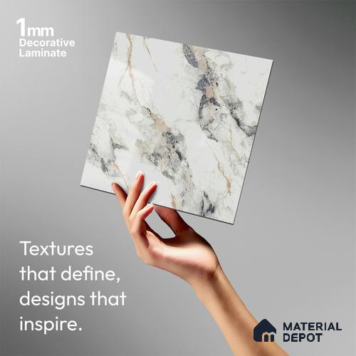 White Marble Look LM 02800 Safroni Marble 8 ft x 4 ft Mirror Glossy Finish Decorative Laminate - 1 mm | Suitable for TV Unit, Wardrobe, Kitchen Cabinets