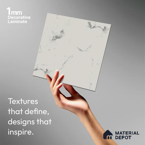 White Marble Look LM 02804 White Panda Marble 8 ft x 4 ft Natural Thermal Stone Finish Decorative Laminate - 1 mm | Suitable for TV Unit, Wardrobe, Kitchen Cabinets