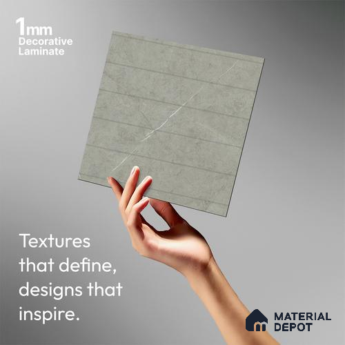 Grey Marble Look LM 02807 Cementro Light 8 ft x 4 ft Thermal Stone Edge Finish Decorative Laminate - 1 mm | Suitable for TV Unit, Wardrobe, Kitchen Cabinets