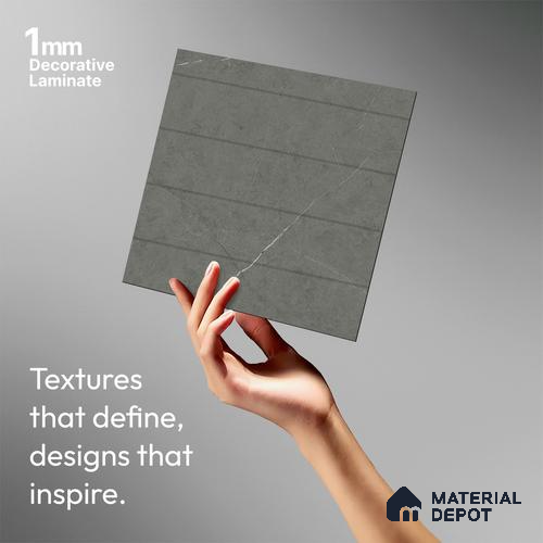 Grey Marble Look LM 02809 Cementro Dark 8 ft x 4 ft Thermal Stone Edge Finish Decorative Laminate - 1 mm | Suitable for TV Unit, Wardrobe, Kitchen Cabinets