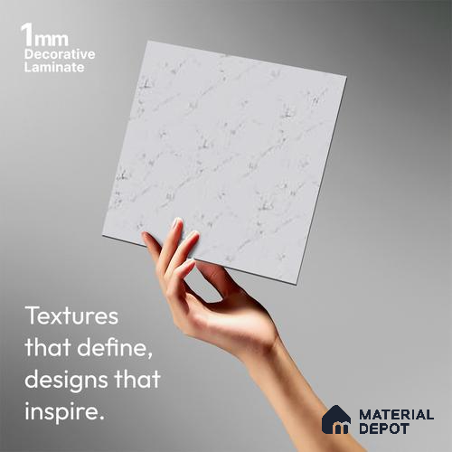 White Marble Look LM 02822 Essential Marmo 8 ft x 4 ft Stonem Finish Decorative Laminate - 1 mm | Suitable for TV Unit, Wardrobe, Kitchen Cabinets