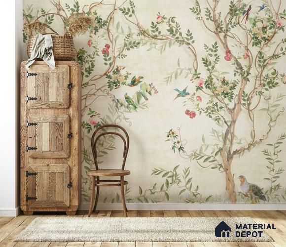 Flower Chinoiserie Mural Economy Paper 52 inches (Customised Size Wallpaper)
