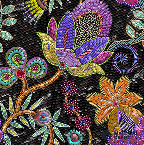 Sequins Floral 40 Inches seamless pattern Look Canvas (Customised Size Wallpaper)