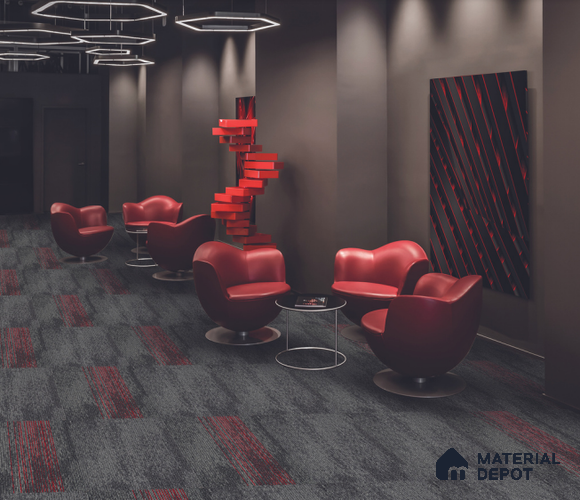 0189 - Black/Red 500x500 mm 100% PP/Eco Back Carpet Tile - 5 mm