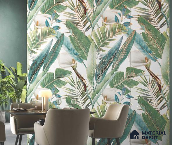 Tropical Wall Highlighter Tile TL 05740 Jewel Fresh Greenery 4 ft x 2 ft Vitrified Matte Finish - 9 mm | Suitable for Living Room, Bedroom, Bathroom & Foyer