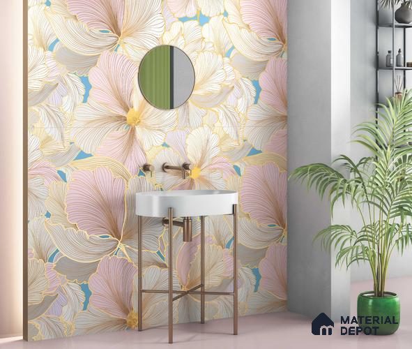 Floral Wall Highlighter Tile TL 05744 Jewel Golden Daffodil 4 ft x 2 ft Vitrified Matte Finish - 9 mm | Suitable for Living Room, Bedroom, Bathroom & Foyer