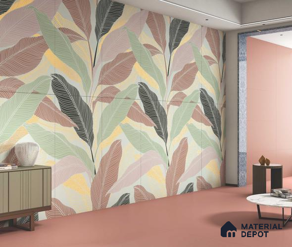 Tropical Wall Highlighter Tile TL 05746 Jewel Rosy Glow 4 ft x 2 ft Vitrified Matte Finish - 9 mm | Suitable for Living Room, Bedroom, Bathroom & Foyer