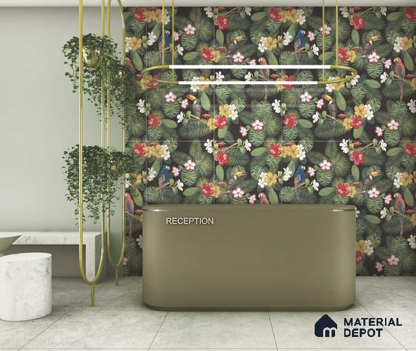Tropical Wall Highlighter Tile TL 05745 Jewel Tropical Canopy 4 ft x 2 ft Vitrified Matte Finish - 9 mm | Suitable for Living Room, Bedroom, Bathroom & Foyer