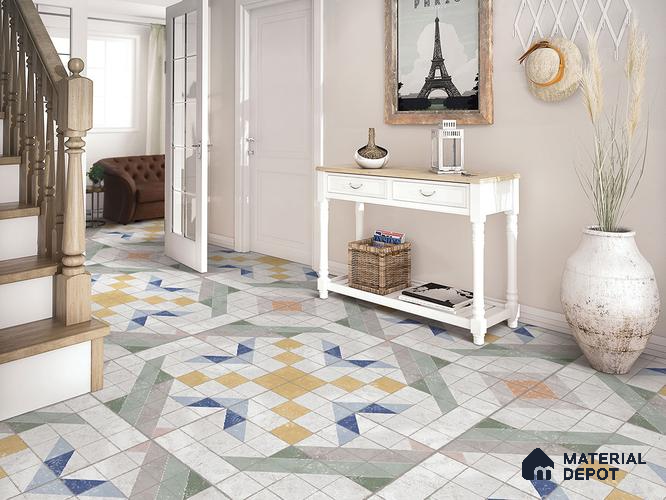 Multifired Moroccan Floor & Wall Tile TL 05721 Radiance Scroll Limeburst 2 ft x 2 ft Vitrified Matte Finish - 9 mm | Suitable for Living Room, Bathroom, Kitchen & Backsplash