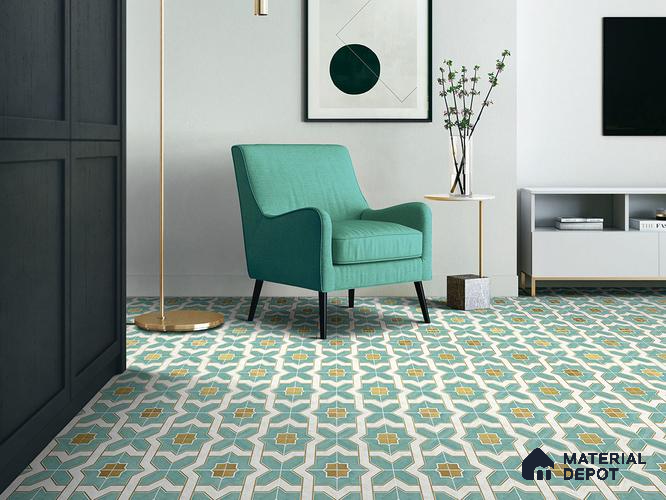 Multifired Moroccan Floor & Wall Tile TL 05663 B Zellige Sage Damask 12 x 12 inch Vitrified Matte Finish - 9 mm | Suitable for Living Room, Bathroom, Kitchen & Backsplash