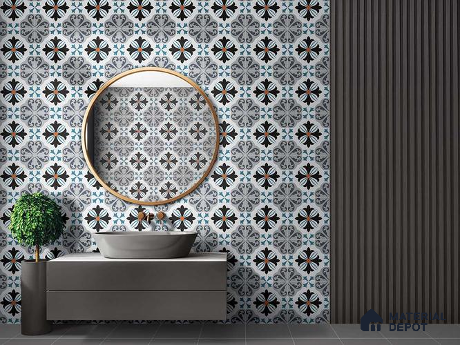 Multifired Moroccan Floor & Wall Tile TL 05714 Zellige Enigmatic Floral 12 x 12 inch Vitrified Matte Finish - 9 mm | Suitable for Living Room, Bathroom,Kitchen & Backsplash