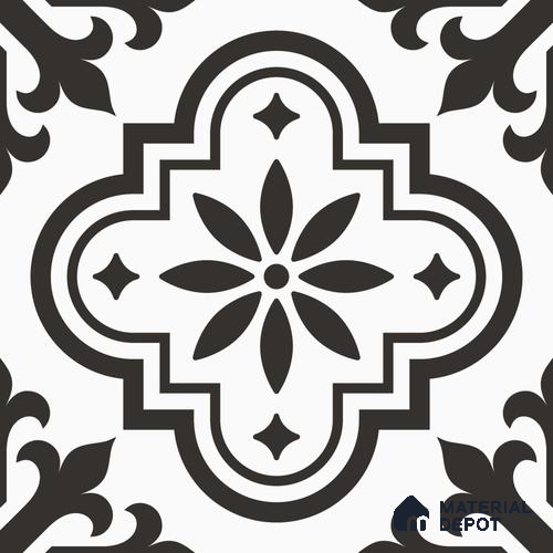 Multifired Moroccan Floor & Wall Tile TL 05696 Zellige Floral Lines 12 x 12 inch Vitrified Matte Finish - 9 mm | Suitable for Living Room, Bathroom, Kitchen & Backsplash