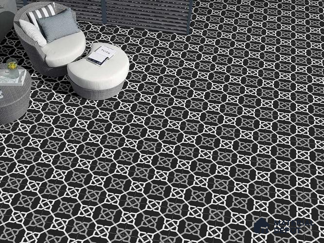 Multifired Moroccan Floor & Wall Tile TL 05706 B Zellige Black Geometrics 12 x 12 inch Vitrified Matte Finish - 9 mm | Suitable for Living Room, Bathroom, Kitchen & Backsplash