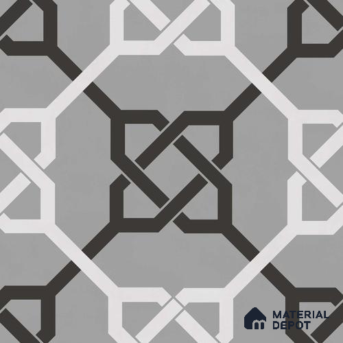 Multifired Moroccan Floor & Wall Tile TL 05706 Zellige Grey Geometrics 12 x 12 inch Vitrified Matte Finish - 9 mm | Suitable for Living Room, Bathroom, Kitchen & Backsplash