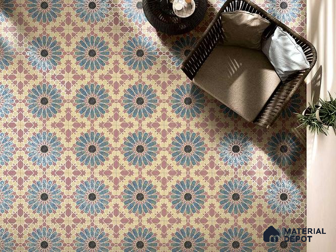 Multifired Moroccan Floor & Wall Tile TL 05669 Zellige Rose Arabesque 12 x 12 inch Vitrified Matte Finish - 9 mm | Suitable for Living Room, Bathroom, Kitchen & Backsplash