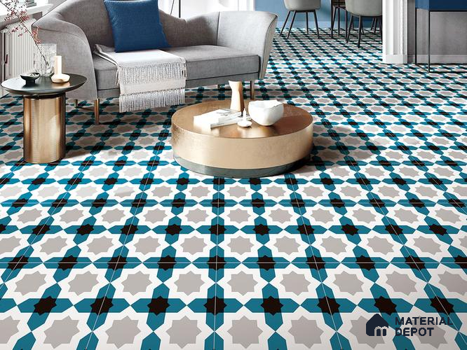 Multifired Moroccan Floor & Wall Tile TL 05709 Zellige Starry Blue 12 x 12 inch Vitrified Matte Finish - 9 mm | Suitable for Living Room, Bathroom, Kitchen & Backsplash
