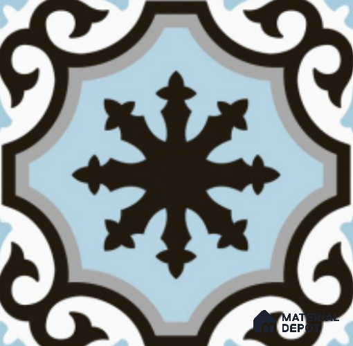Multifired Moroccan Floor & Wall Tile TL 07956 B Graphite Lace 12 x 12 inch Vitrified Matte Finish - 9 mm | Suitable for Living Room, Bathroom, Kitchen & Backsplash