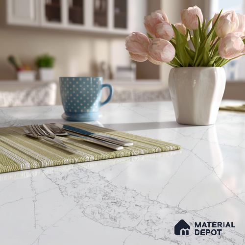Belina Quartz QR 00022 Celestial Vein Regalia Series 11.42 ft x 6.58 ft Quartz - 20 mm | 10 Years Warranty | Suitable for Kitchen, Restaurant, Counter Tops, Dining, Reception, office