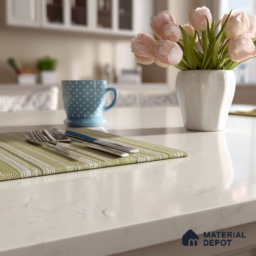 Belina Quartz QR 00023 Celestial Veil Regalia Series 11.42 ft x 6.58 ft Quartz - 20 mm | 10 Years Warranty | Suitable for Kitchen, Restaurant, Counter Tops, Dining, Reception, office