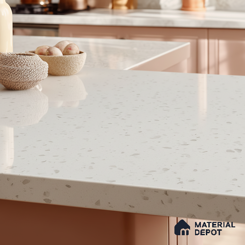 Belina Quartz QR 00316 Winter Snowfall Helsinki Series 10.5 ft x 5.35 ft Quartz - 20 mm | 10 Years and Replacement Warranty | Suitable for Kitchen, Restaurant, Counter Tops, Dining, Reception, office