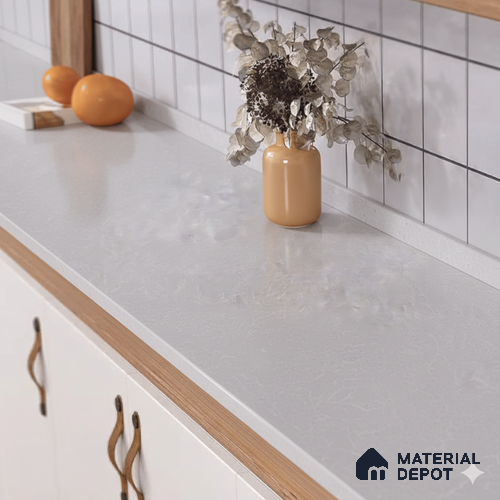 Belina Quartz QR 00328 Aqua Drift White Helsinki Series 10.5 ft x 5.35 ft Quartz - 20 mm | 10 Years and Replacement Warranty | Suitable for Kitchen, Restaurant, Counter Tops, Dining, Reception, office