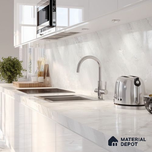 Belina Quartz QR 00242 Silver Drift Helsinki Series 11.5 ft x 6.5 ft Quartz - 20 mm | 10 Years of Replacement Warranty | Suitable for Kitchen, Restaurant, Counter Tops, Dining, Reception, office