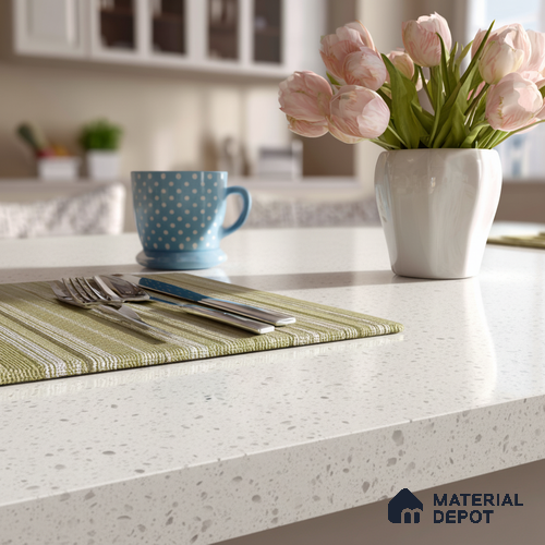 Belina Quartz QR 00207 Frosted Pearl Helsinki Series 11.5 ft x 6.5 ft Quartz - 20 mm | 10 Years of Replacement Warranty | Suitable for Kitchen, Restaurant, Counter Tops, Dining, Reception, office