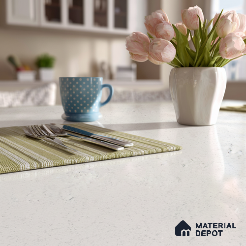 Belina Quartz QR 00053 Frosted Whisper Regalia Series 11.42 ft x 6.58 ft Quartz - 20 mm | 10 Years Warranty | Suitable for Kitchen, Restaurant, Counter Tops, Dining, Reception, office