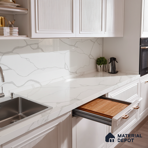 Belina Quartz QR 00153 Serene Calacatta Viola Series 10.76 ft x 5.41 ft Quartz - 20 mm | 7 Years Warranty | Suitable for Kitchen, Restaurant, Counter Tops, Dining, Reception, office