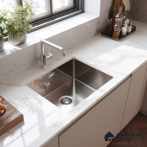 Belina Quartz QR 00006 Calacatta Whisper Viola Series 10.75 ft x 5.42 ft Quartz - 20 mm | 7 Years Warranty | Suitable for Kitchen, Restaurant, Counter Tops, Dining, Reception, office