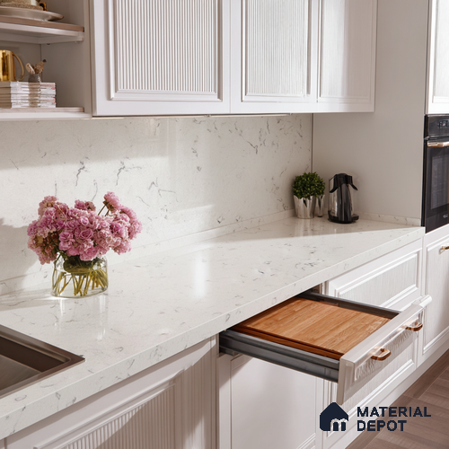 Belina Quartz QR 00170 Frosted Cascade Value Series 10.5 ft x 5.25 ft Quartz - 20 mm | 5 Years Warranty | Suitable for Kitchen, Restaurant, Counter Tops, Dining, Reception, office