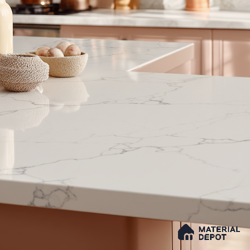 Belina Quartz QR 00172 Mist Vein Value Series 10.5 ft x 5.25 ft Quartz - 20 mm | 5 Years Warranty | Suitable for Kitchen, Restaurant, Counter Tops, Dining, Reception, office