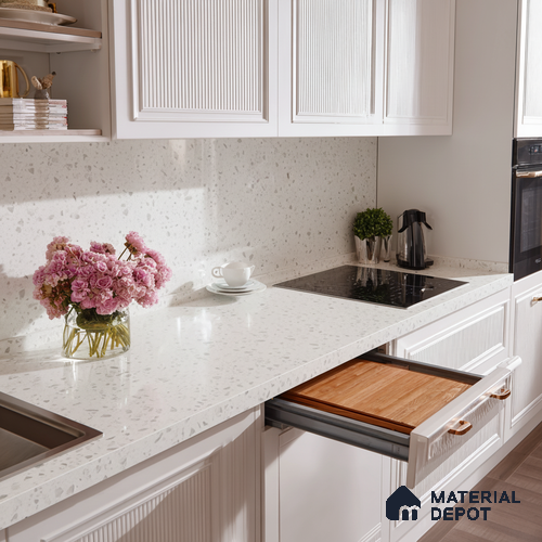 Belina Quartz QR 00164 Frosted Pebble Value Series 10.66 ft x 5.31 ft Quartz - 20 mm | 5 Years Warranty | Suitable for Kitchen, Restaurant, Counter Tops, Dining, Reception, office