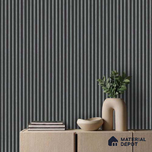 Grey Wooden Louver PN 03270 8 ft x 4.9 inch Charcoal Panel - 8 mm | Suitable for Feature Wall, TV Unit & Living Room | Width is Subjected to 5% Variation