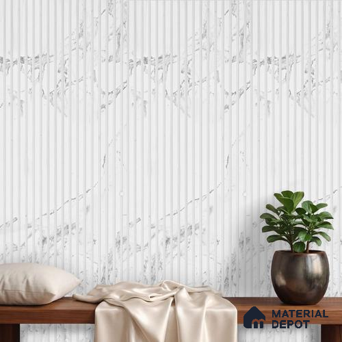 White Marble Louver PN 03849 9.5 ft x 6 inch Charcoal Panel - 10 mm | Suitable for Feature Wall, TV Unit & Living Room | Width is Subjected to 5% Variation