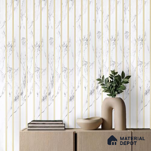 White Marble Louver PN 03875 9.5 ft x 6 inch Charcoal Panel - 10 mm | Suitable for Feature Wall, TV Unit & Living Room | Width is Subjected to 5% Variation