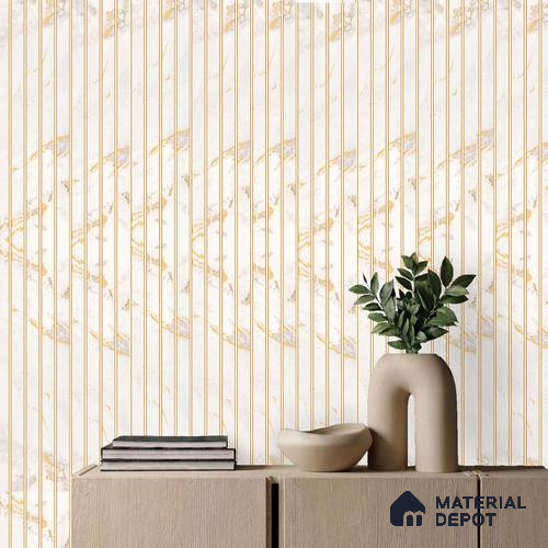 White Marble Louver PN 03876 9.5 ft x 6 inch Charcoal Panel - 10 mm | Suitable for Feature Wall, TV Unit & Living Room | Width is Subjected to 5% Variation