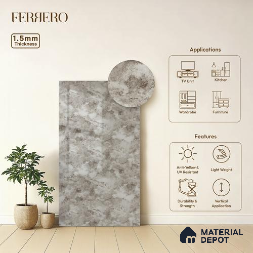 White Marble Acrylic Laminate LM 24307 8 ft x 4 ft High Gloss Finish - 1.5 mm | Suitable for TV Unit, Wardrobe, Cabinets | Image 01