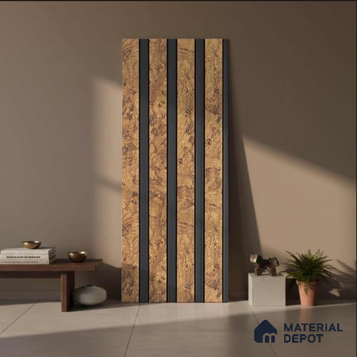 Gold Wooden Louver PN 03247 B 8 ft x 4.9 inch Charcoal Panel - 8 mm | Suitable for Feature Wall, TV Unit & Living Room | Width is Subjected to 5% Variation