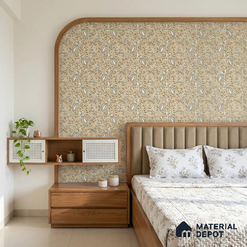 Beige Digital look LM 23945 Morchitra Kalamkari Art 8 ft x 4 ft Texture Finish Decorative Laminate - 1 mm | Suitable for Living room,TV Unit, Highlighter Wall, Wardrobe, Feature Wall