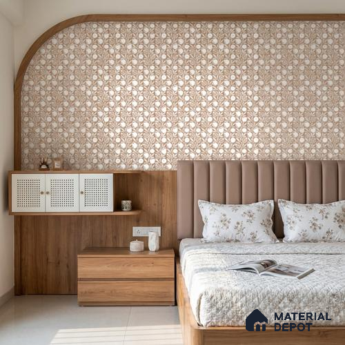 Brown Digital look LM 23947 Anarika Kalamkari Art 8 ft x 4 ft Texture Finish Decorative Laminate - 1 mm | Suitable for Living room,TV Unit, Highlighter Wall, Wardrobe, Feature Wall