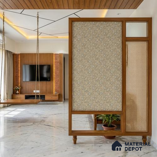 Beige Digital look LM 23945 Morchitra Kalamkari Art 8 ft x 4 ft Texture Finish Decorative Laminate - 1 mm | Suitable for Living room,TV Unit, Highlighter Wall, Wardrobe, Feature Wall