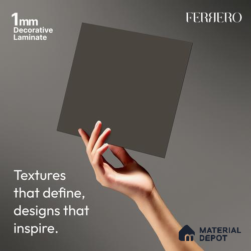 Grey Solid Colors look Ferrero 1E206 SMT Deep Steel Grey 8 ft x 4 ft Satin Matt Finish Decorative Laminate - 1 mm | Suitable for Living Room, Kitchen, Office | Matching Rehau Edgeband Code - (75733)