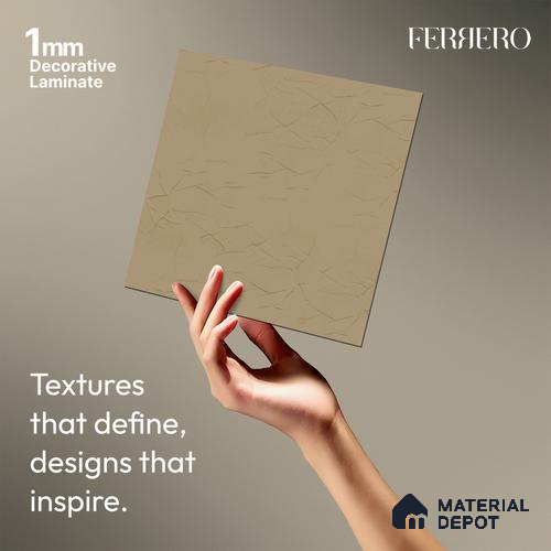 Brown Embossed look Ferrero 1E239 CP Creamy Ivory Beige 8 ft x 4 ft Crumpled Finish Decorative Laminate - 1 mm | Matching Rehau Edgeband Code - (75705)