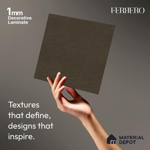 Grey Embossed look Ferrero 1E244 CP Muted Mocha Brown 8 ft x 4 ft Crumpled Finish Decorative Laminate - 1 mm | Matching E3 Edgeband Code - (1053)