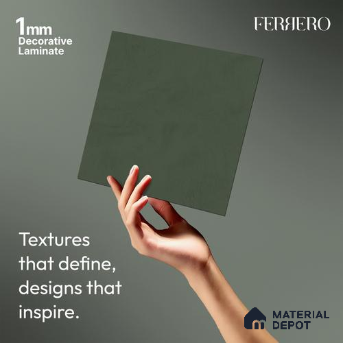 Green Wave look Ferrero 1E236 PO Deep Sage Green 8 ft x 4 ft Pomel Finish Decorative Laminate - 1 mm | Matching Prism Edgeband Code - (10188)