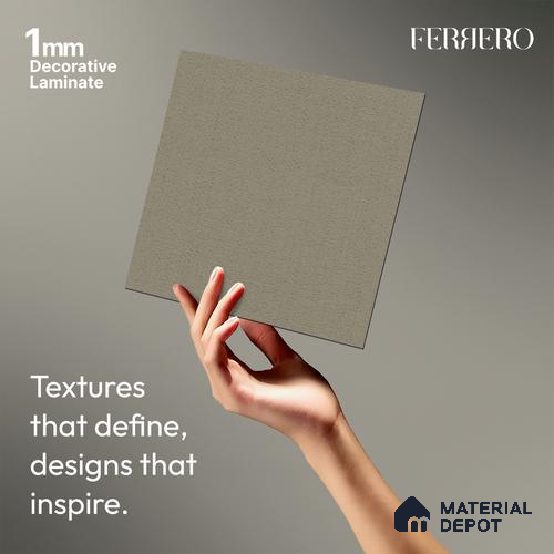 Grey Fabric look Ferrero 1E162 RF Soft Silver Grey 8 ft x 4 ft Real Fabric Finish Decorative Laminate - 1 mm | Matching E3 Edgeband Code - (1004)