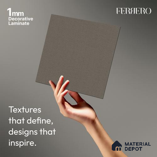 Grey Fabric look Ferrero 1E227 RF Muted Stone Grey 8 ft x 4 ft Real Fabric Finish Decorative Laminate - 1 mm | Matching E3 Edgeband Code - (1051)