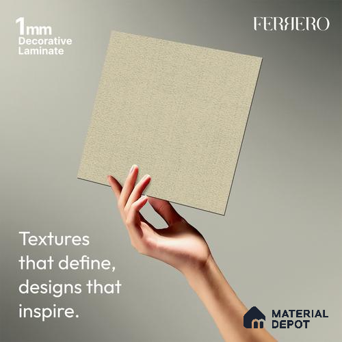 Cream Fabric look Ferrero 1E178 RF Soft Alabaster 8 ft x 4 ft Real Fabric Finish Decorative Laminate - 1 mm | Matching Rehau Edgeband Code - (75638)