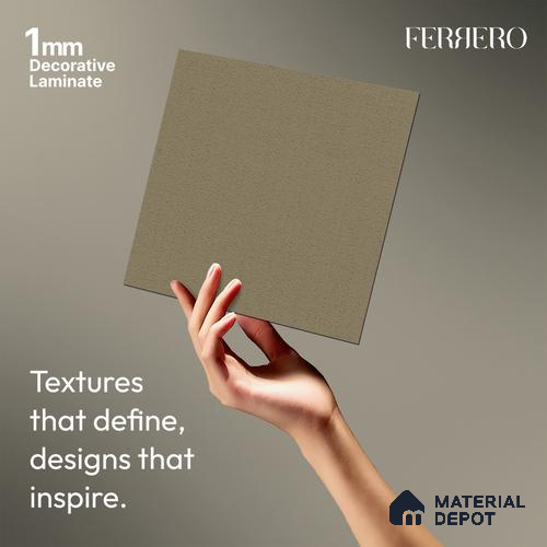 Grey Fabric look Ferrero 1E240 RF Muted Limestone Grey 8 ft x 4 ft Real Fabric Finish Decorative Laminate - 1 mm | Matching Rehau Edgeband Code - (75649)